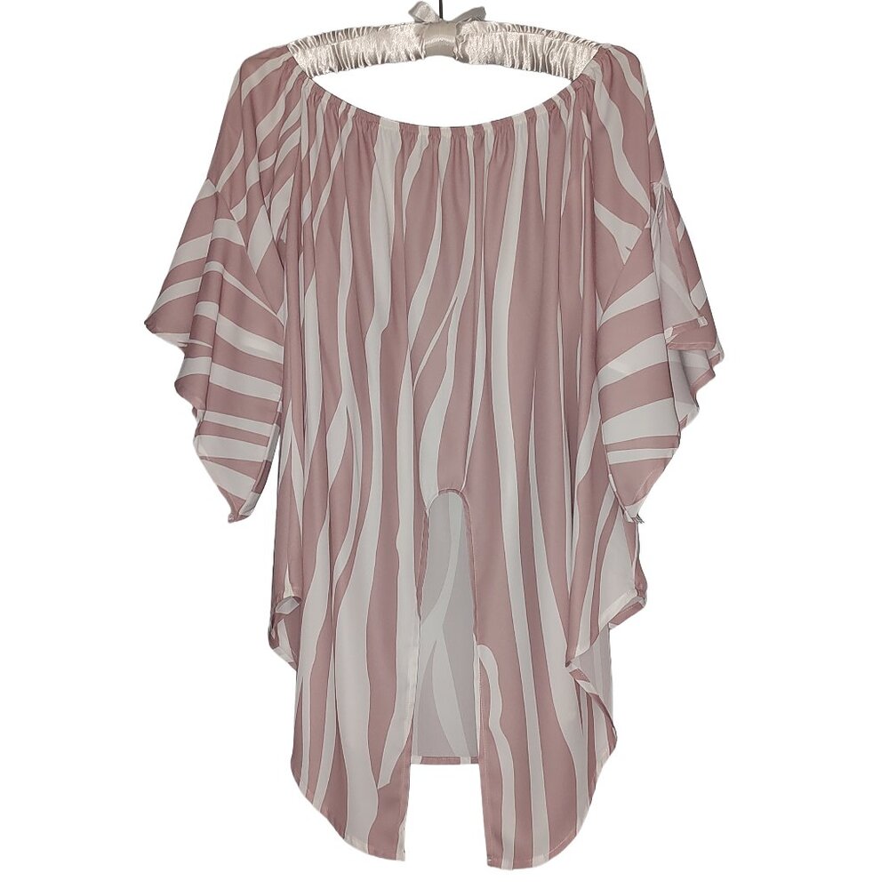 Off to he Shoulder Pink and White Stripped Blouse